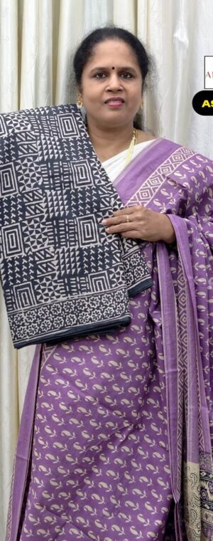 Black Printed Mul Mul Cotton Saree | ASF550
