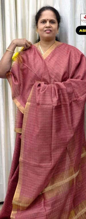 Light Brick Color Checked Semi Tussar Saree | ASF593