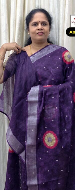 Purple Soft Linen Cotton Saree | ASF499