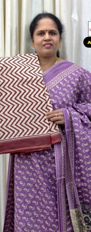 Off-White With Maroon Striped Printed Mul Mul Cotton Saree | ASF533