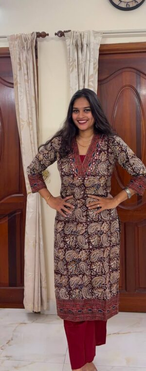 Pure Kalamkaari Printed Cotton Kurti Set | ASF622