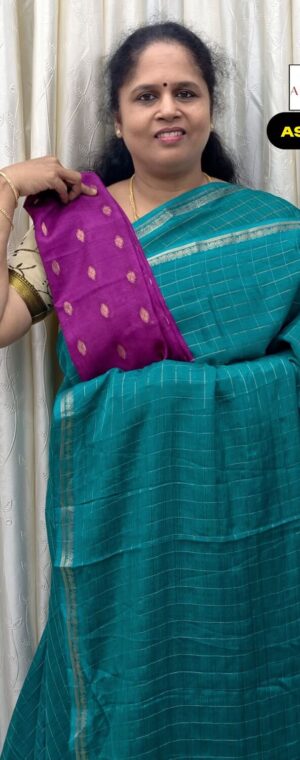Sea Green Checked Pattern Semi Georgette Saree | ASF494