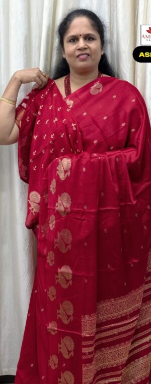 Red Soft Georgette Saree With Peacock Border | ASF361