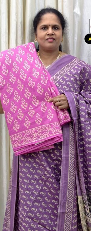 Lotus Pink Printed Mul Mul Cotton Saree | ASF535
