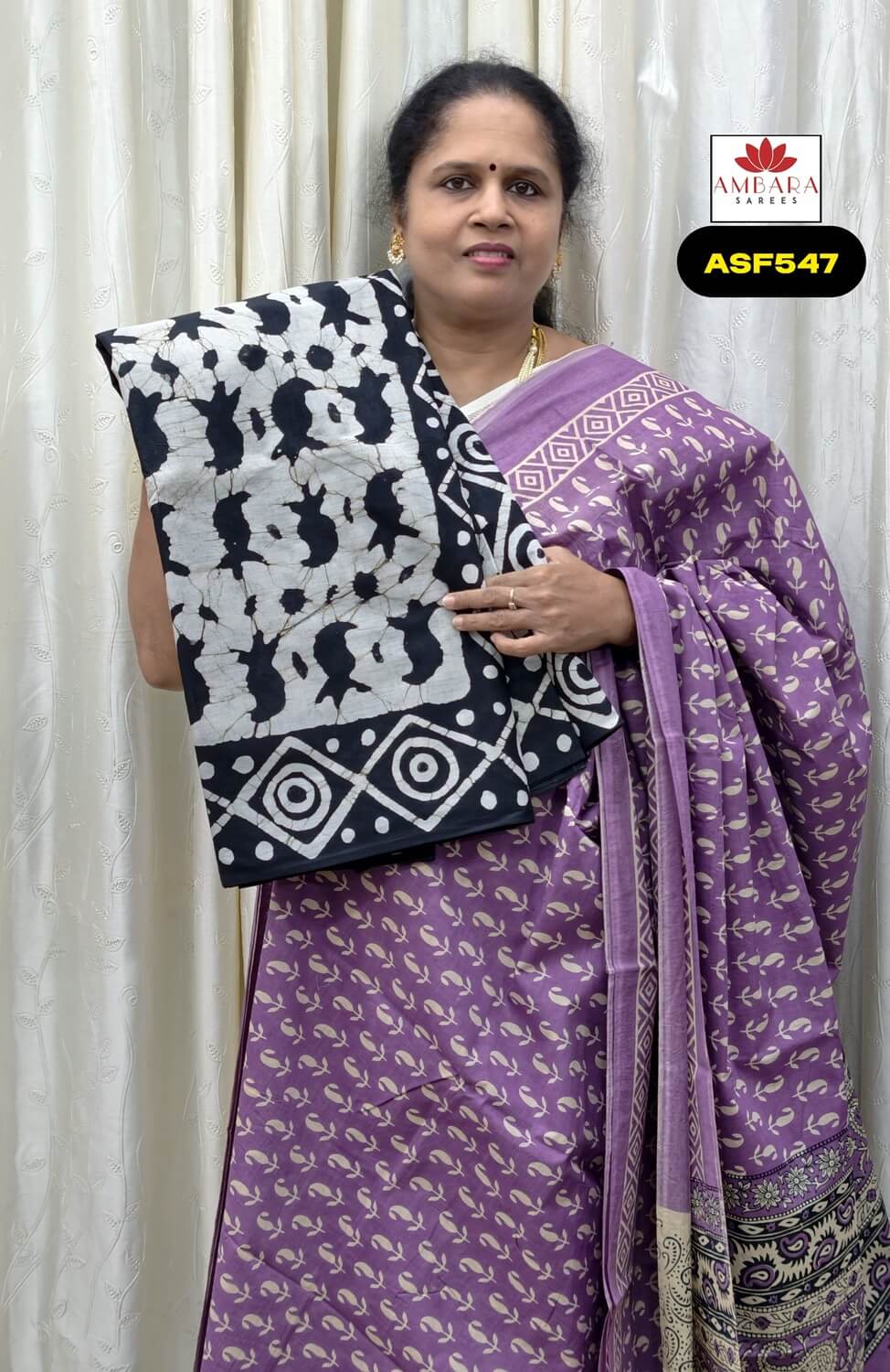 Black Printed Mul Mul Cotton Saree | ASF547