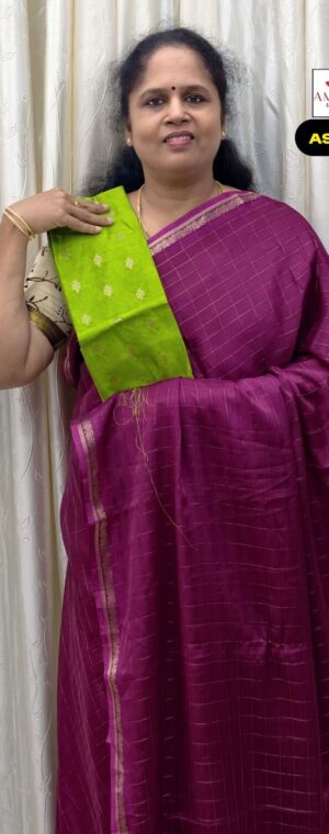 Magenta Checked Pattern Semi Georgette Saree | ASF496