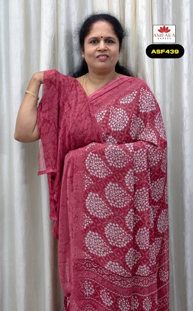 Pink Floral Printed Lightweight Chiffon Saree | ASF439