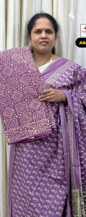 Lavender Printed Mul Mul Cotton Saree | ASF543