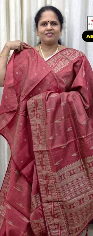 Maroon Geometrical Design Semi Tussar Saree | ASF567
