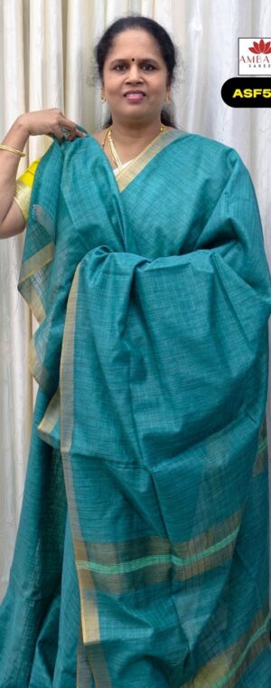 Light Sky Blue Checked Semi Tussar Saree | ASF588