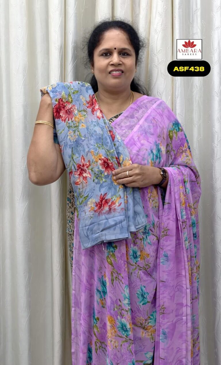 Grey Chiffon Saree with Elegant Floral Prints | ASF438
