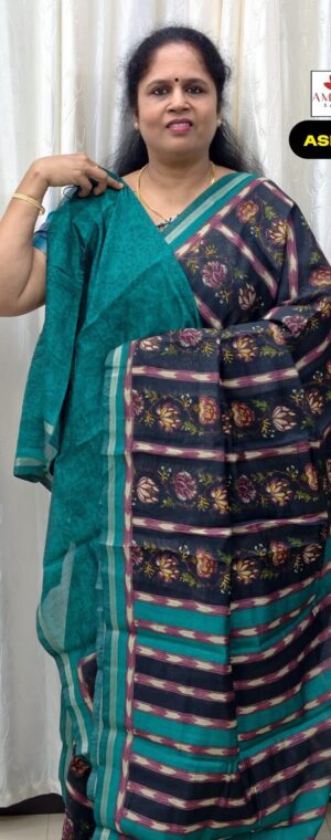 Black Handblock Print Soft Viscose Cotton Saree | ASF373