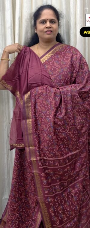 Magenta Color Floral Printed Crepe Saree | ASF476