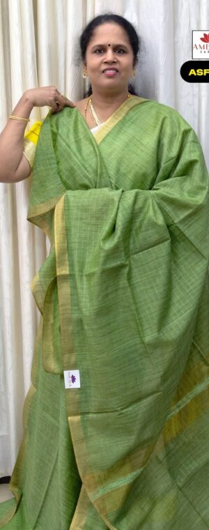 Light Green Checked Semi Tussar Saree | ASF590