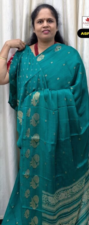 Sea Green Soft Georgette Saree With Peacock Border | ASF362