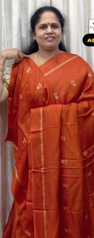 Rust Orange Color Khadi Silk Saree | ASF531