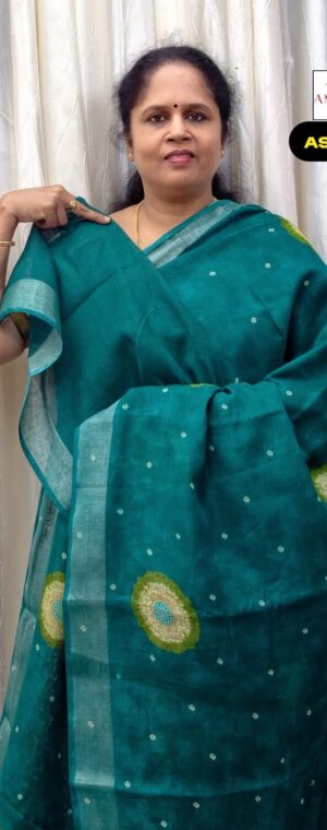 Sea Green Soft Linen Cotton Saree | ASF500