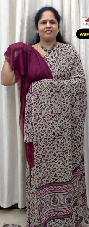 Magenta Chiffon Saree with Small Prints & Contrast Blouse I ASF388