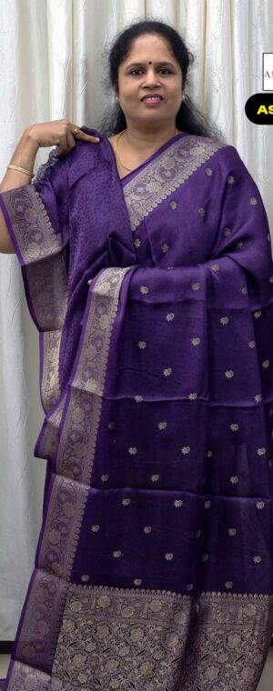 Purple Soft Georgette Saree with Butta Motifs & Zari | ASF379
