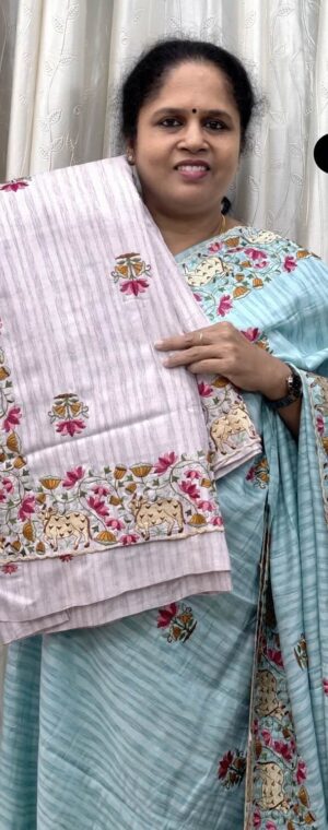 Light Lavender Floral Embroidery Semi Tussar Silk Saree | ASF805