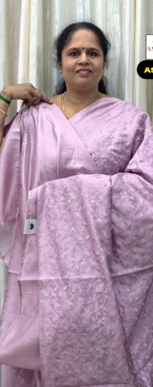 Lavender Color Embroidery Semi Tussar Saree | ASF858