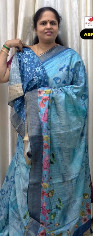 Light Sky Blue Color Crushed Semi Tussar Saree | ASF881