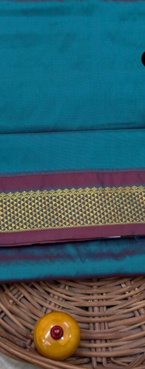 Peacock Blue Color 9 Yards Silk Mixed Saree | ASF706