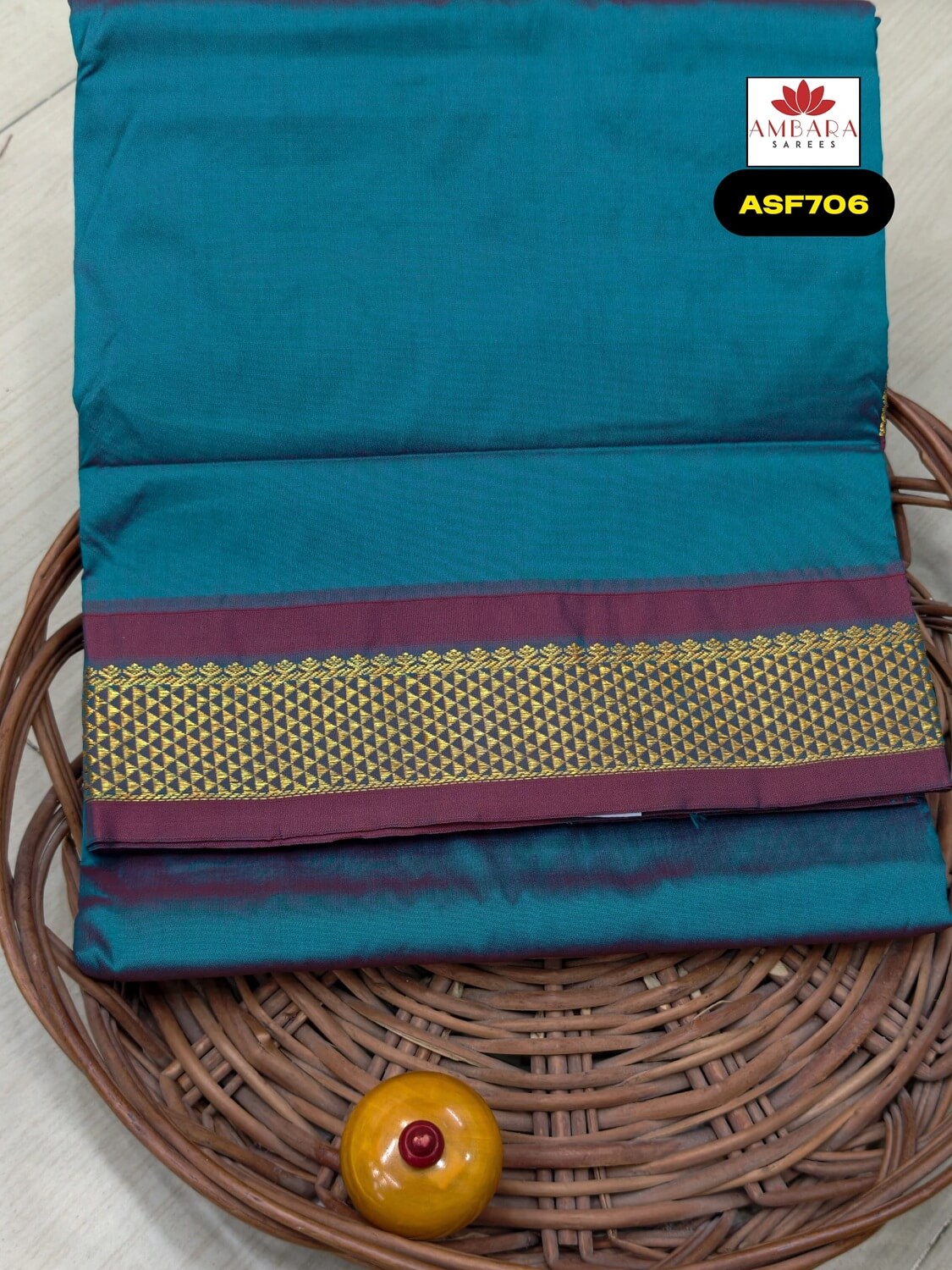 Peacock Blue Color 9 Yards Silk Mixed Saree | ASF706