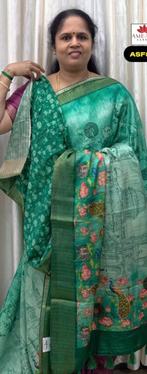 Green Color Crushed Semi Tussar Saree | ASF882
