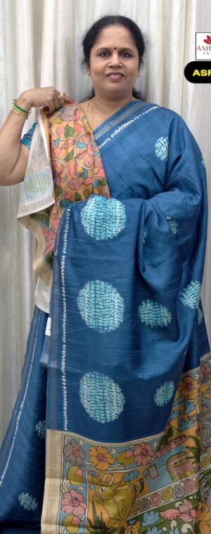 Ink Blue Color Printed Semi Tussar Saree | ASF732