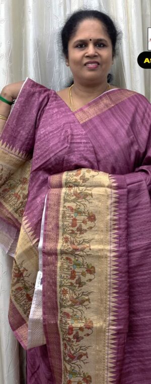 Magenta Color Floral Printed Semi Tussar Saree | ASF806