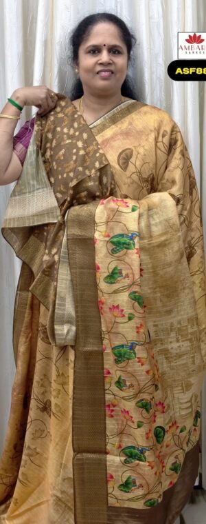 Brown Color Crushed Semi Tussar Saree | ASF883
