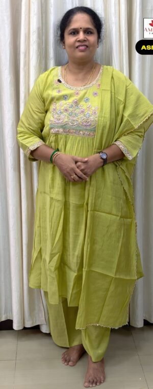 Pista Green Mul Chanderi Cotton Kurti Set with Dupatta | ASF848