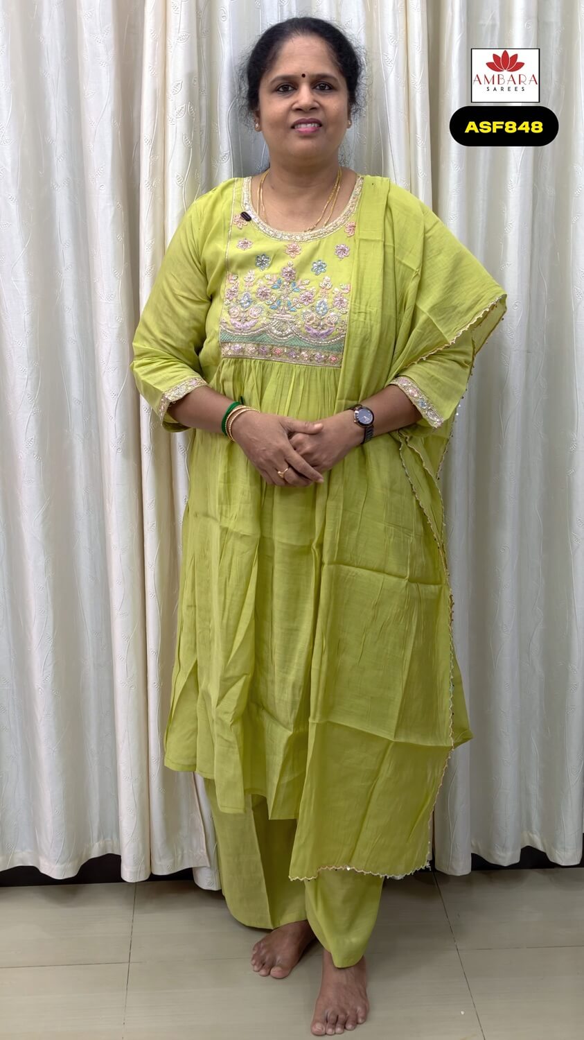 Pista Green Mul Chanderi Cotton Kurti Set with Dupatta | ASF848