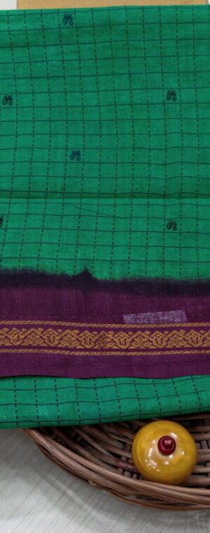 Green Color Checked 9 Yards Sungudi Cotton Saree | ASF697