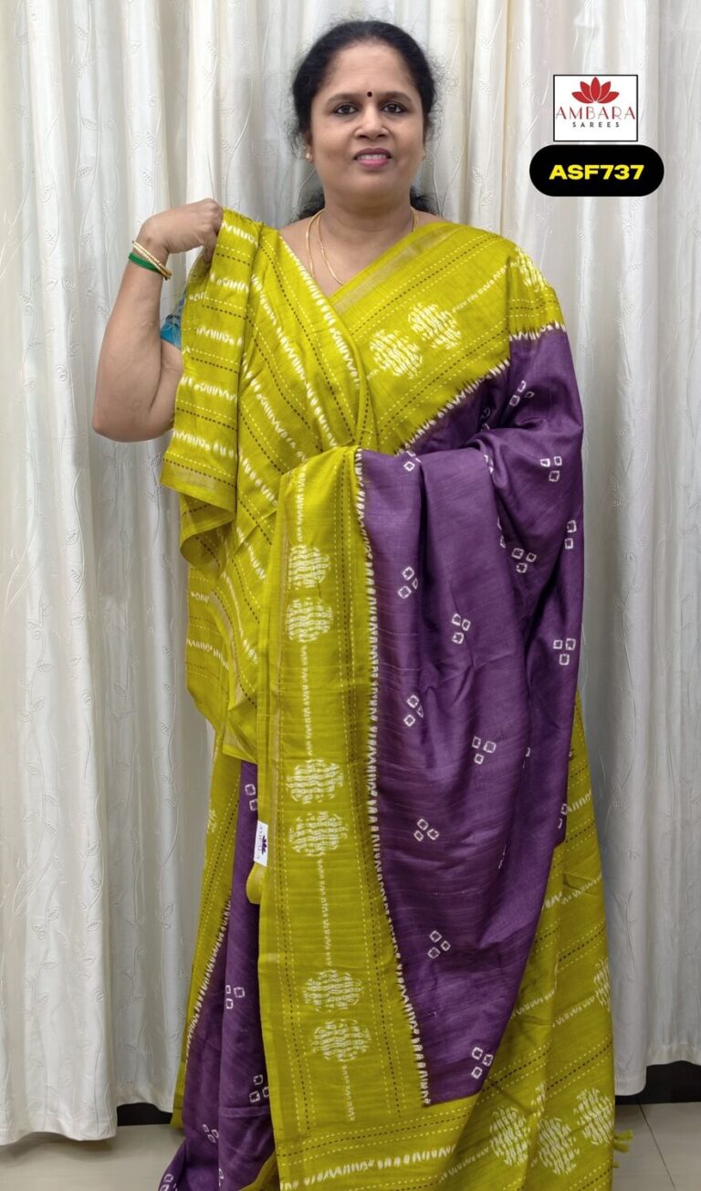 Violet With Mehandi Green Printed Semi Tussar Saree | ASF737