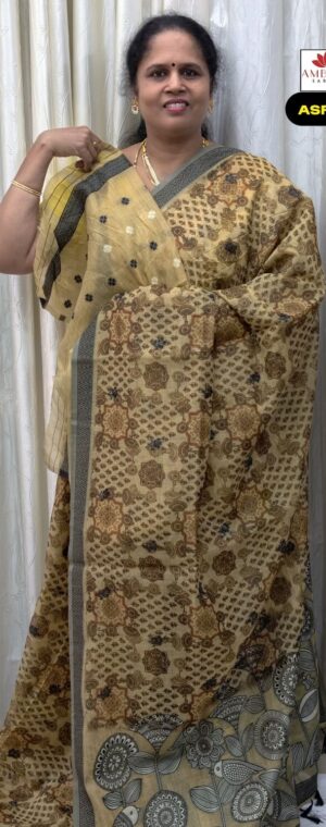 Light Yellow Color Semi Chanderi Cotton Saree | ASF613