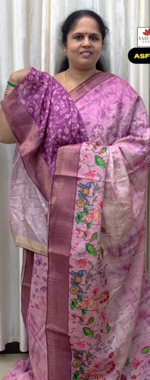 Light Pink Color Crushed Semi Tussar Saree | ASF886
