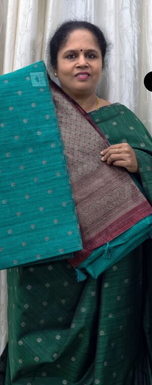Seagreen With Maroon Borderless Banarasi Cotton Silk Saree | ASF799