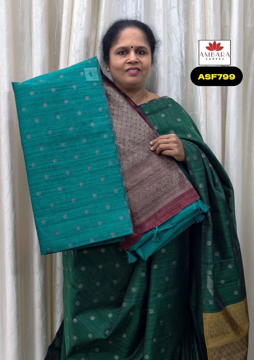Seagreen With Maroon Borderless Banarasi Cotton Silk Saree | ASF799