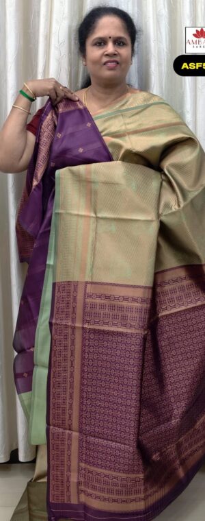 Light Green With Purple Color Semi Silk Sarees | ASF520