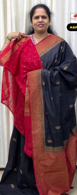 Black With Red Border Cotton Banarasi Saree | ASF661