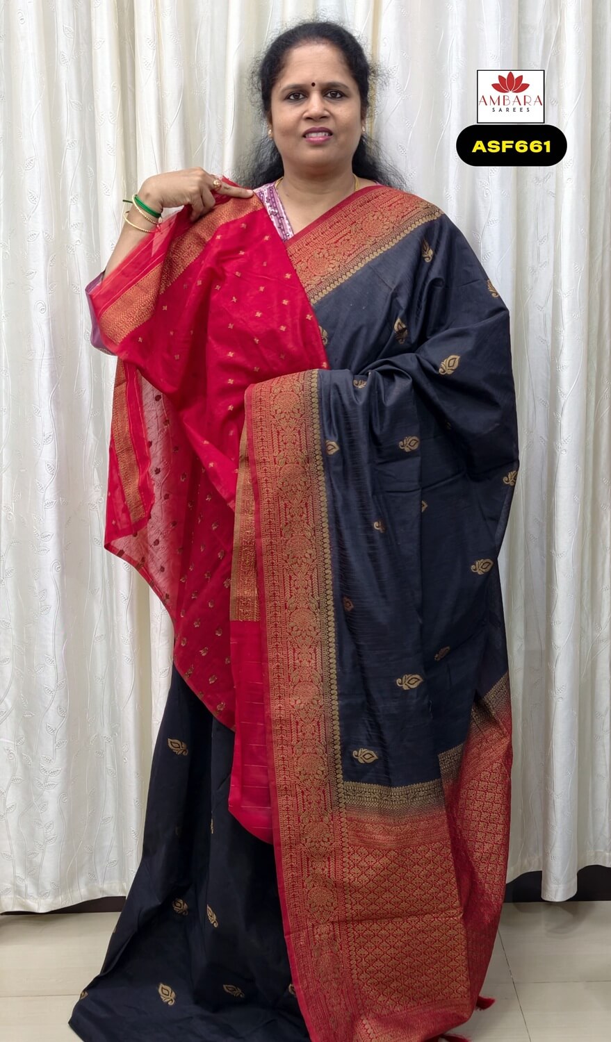 Black With Red Border Cotton Banarasi Saree | ASF661