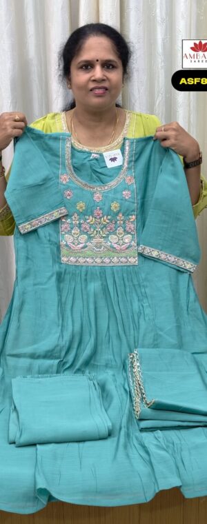 Sky Blue Mul Chanderi Cotton Kurti Set with Dupatta | ASF850