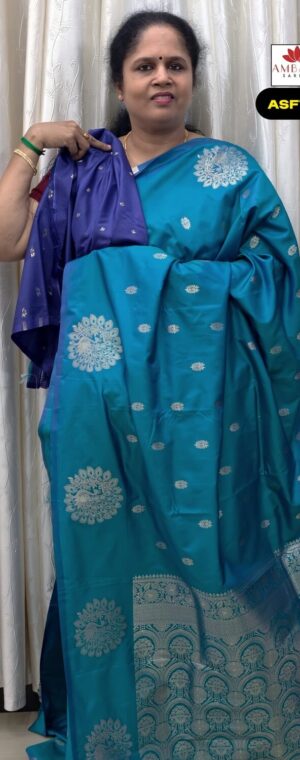 Blue Color Soft Semi Silk Saree With Gold Zari Works | ASF790
