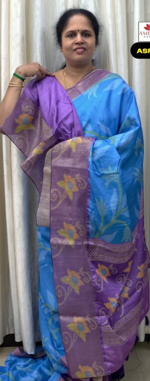 Blue With Purple Color  Crushed Semi Tussar Saree | ASF827
