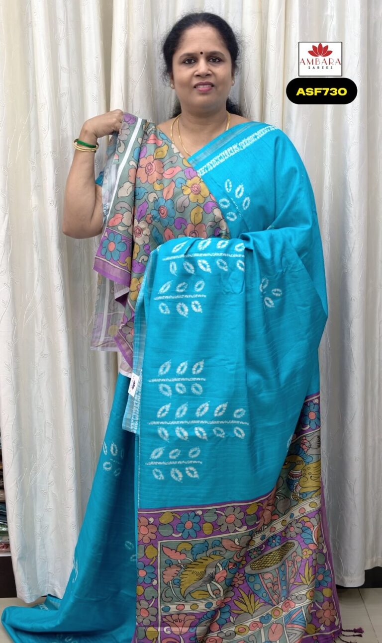Sky Blue Color Printed Semi Tussar Saree | ASF730