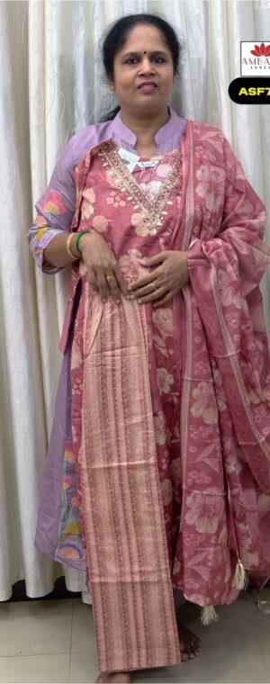 Onion Pink Color Floral Printed Cotton Kurti Set With Dupatta | ASF775