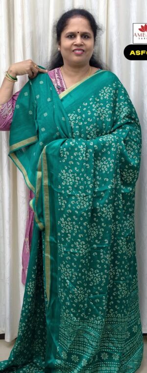 Sea Green Floral Printed Semi Crepe Saree | ASF635