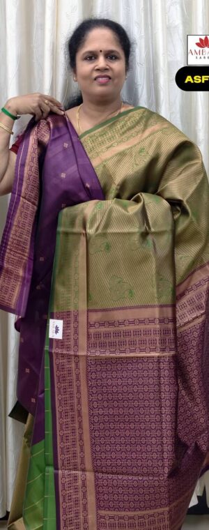 Green With Purple Color Semi Silk Sarees | ASF518
